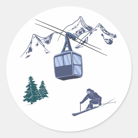 Ski Scene Winter Sports Ronde Sticker (Voorkant)