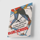 Ski School Funny Vierkante Klok (Hoek)