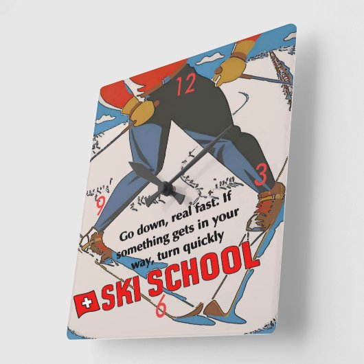 Ski School Funny Vierkante Klok (Hoek)