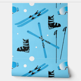Ski School Snow Sports Blue Skiing Pattern Behang