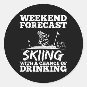 Ski Skieden Drinken Kans Bier Wijn Alcohol Grappig Ronde Sticker