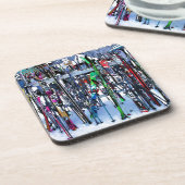 Ski - Skis en Polen Bier Onderzetter (Linkerzijde)