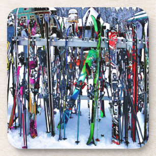 Ski - Skis en Polen Bier Onderzetter
