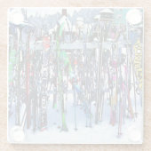 Ski - Skis en Polen Glazen Onderzetter (Achterkant)