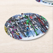 Ski - Skis en Polen Ronde Kartonnen Onderzetter (Gebogen)