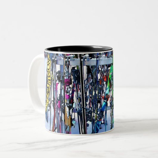 Ski - Skis en Polen Tweekleurige Koffiemok (Voorkant links)