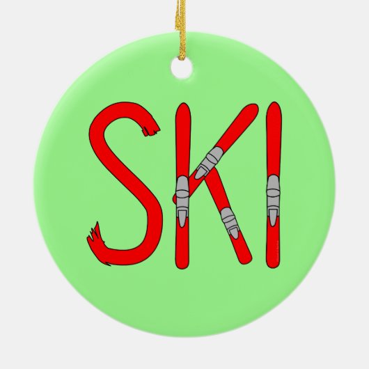 Ski Skis Keramisch Ornament (Achterkant)