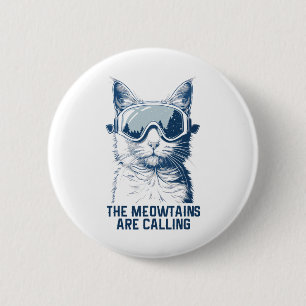 Ski Sneeuwboard Kat Grappig De Meowtains Ropen Ronde Button 5,7 Cm