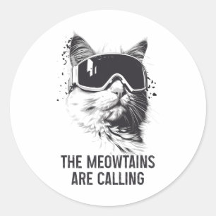 Ski Sneeuwboard Kat Grappig De Meowtains Ropen Ronde Sticker