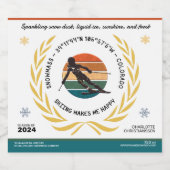 Ski Sneeuwmassa, Colorado - Vrouw skiër, Zwart Tek Sparkling Wijnetiket (Enkel label)