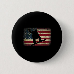 Ski Snowboard Snowboarder Amerikaanse Vlag Vintage Ronde Button 5,7 Cm