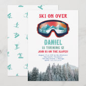 Ski Snowboard Verjaardag uitnodiging (Voorkant / Achterkant)