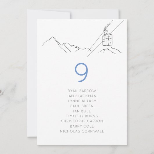 Ski Snowy Cable Car Wedding Zitting Grafiek Kaart (Voorkant)