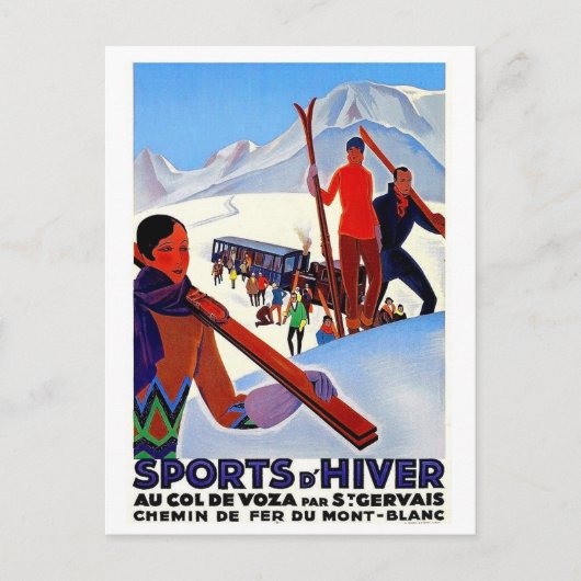 Ski sport in D'Hiver, Mont Blanc, Frankrijk,  Briefkaart (Voorkant)