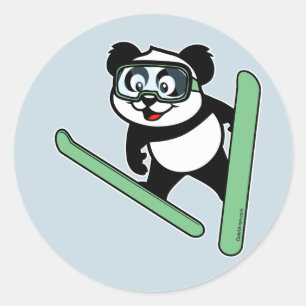 Ski-springende Panda Ronde Sticker