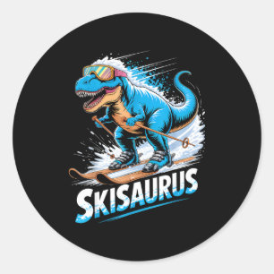 Ski t-rex wintersport skiër dino grappig skiën ronde sticker