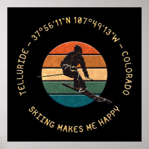 Ski Telluride, Colorado - Man skiër, gele tekst Poster
