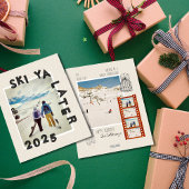 Ski Thema Unieke Winter Kerstfoto Feestdagenkaart