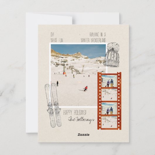 Ski Thema Unieke Winter Kerstfoto Feestdagenkaart (Achterkant)