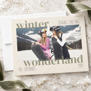 Ski Thema Winter Wonderland Kerst Foto Feestdagenkaart
