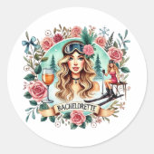 Ski-Themede Bachelorette Weekend Sociale Club Ronde Sticker (Voorkant)