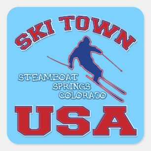 Ski Town USA, Steamboot Springs, Colorado Vierkante Sticker