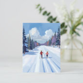 Ski Trail | Mountain Skiing Watercolor Winter Briefkaart (Staand voorkant)