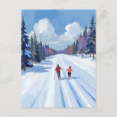 Ski Trail | Mountain Skiing Watercolor Winter Briefkaart (Voorkant)