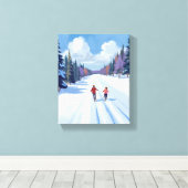 Ski Trail | Mountain Skiing Watercolor Winter Canvas Afdruk (Insitu (Houten vloer))