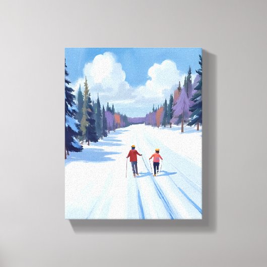 Ski Trail | Mountain Skiing Watercolor Winter Canvas Afdruk (Voorkant)