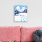 Ski Trail | Mountain Skiing Watercolor Winter Canvas Afdruk (Insitu (Woonkamer))