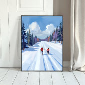 Ski Trail | Mountain Skiing Watercolor Winter Poster