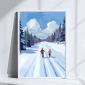 Ski Trail | Mountain Skiing Watercolor Winter Poster