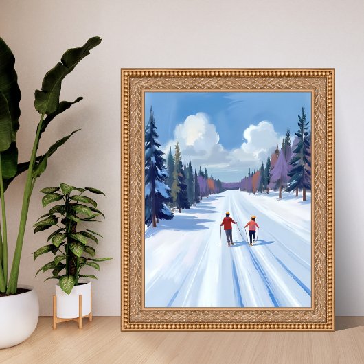 Ski Trail | Mountain Skiing Watercolor Winter Poster