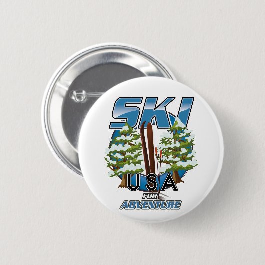 Ski USA For avontuur logo. Ronde Button 5,7 Cm (Voorkant /achterkant)