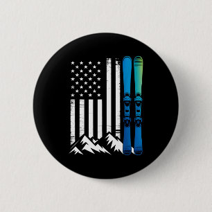 Ski usa vlag wintersport skiër Amerikaanse vlag Ronde Button 5,7 Cm