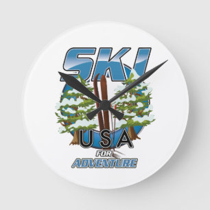 Ski USA Voor avontuur logo. Ronde Klok