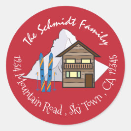 Ski Vacation Doodle Family Red Envelope Seals Ronde Sticker