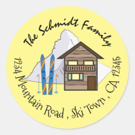 Ski Vacation Doodle Yellow Return Address Stickers