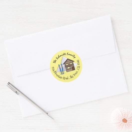 Ski Vacation Doodle Yellow Return Address Stickers (Envelop)