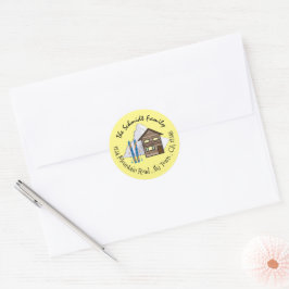 Ski Vacation Doodle Yellow Return Address Stickers