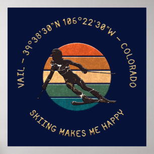 Ski Vail, Colorado - Vrouw skiër, gouden tekst Poster