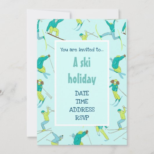 Ski vakantie moderne ski pret sneeuw feest kaart (Voorkant)