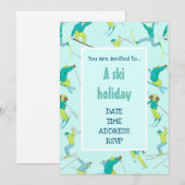 Ski vakantie moderne ski pret sneeuw feest kaart (Voorkant / Achterkant)