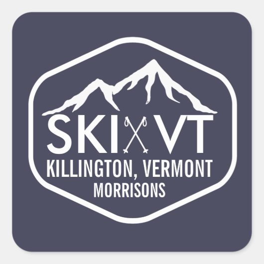 Ski Vermont Killington Stowe Stratton Rustiek Blau Vierkante Sticker (Voorkant)