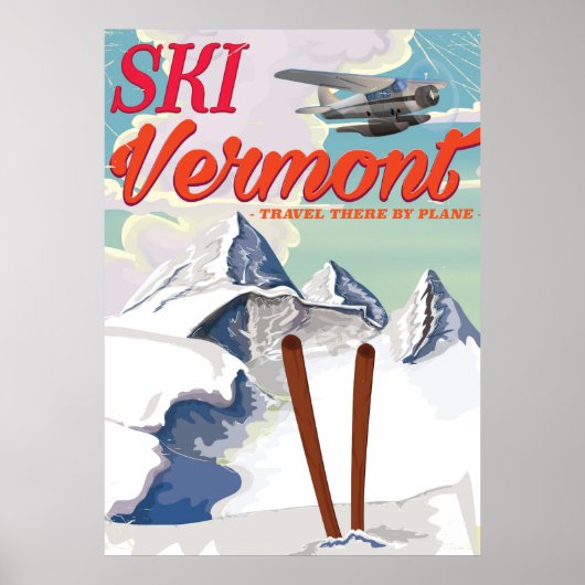 Ski Vermont poster van de retro-vakantie (Voorkant)