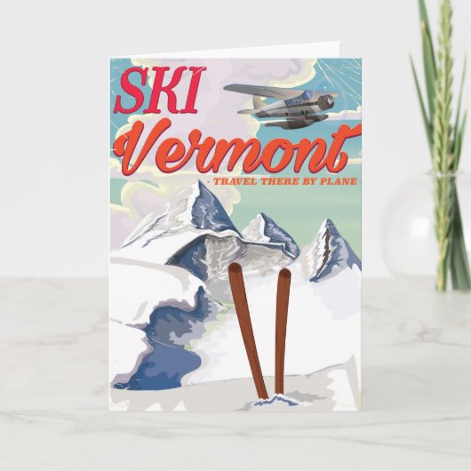 Ski Vermont poster van de retro-vakantie Feestdagen Kaart (Voorkant)
