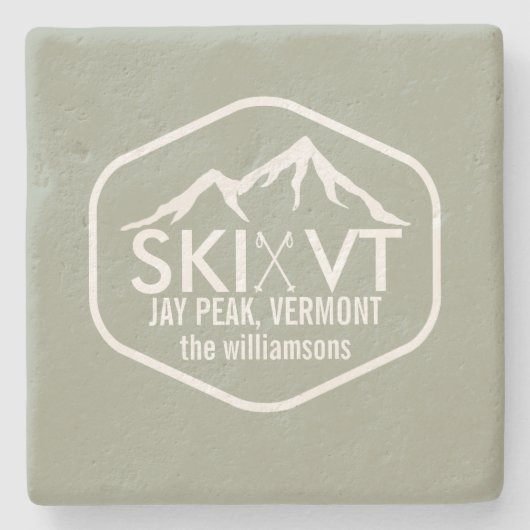 Ski Vermont Rustic Jay Peak, Stowe, Killington Stenen Onderzetter (Voorkant)