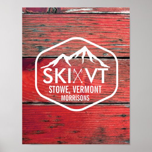 Ski Vermont Stowe Killington Stratton Red Barnwood Poster (Voorkant)