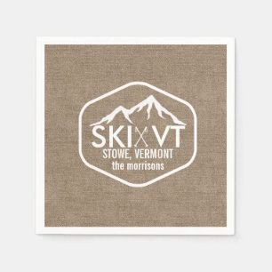 Ski Vermont Stowe Snow Mountain Rustic Burlap Servetten